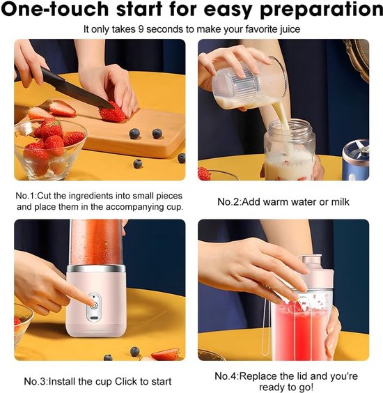 Maker, 400 ml, draagbare mixer, mini-blender met 6 messen, roestvrij staal, kleine smoothiemaker om mee te nemen, USB-oplaadbaar, mini-blender voor babyvoeding, sap, jam, smoothie — afbeelding 3