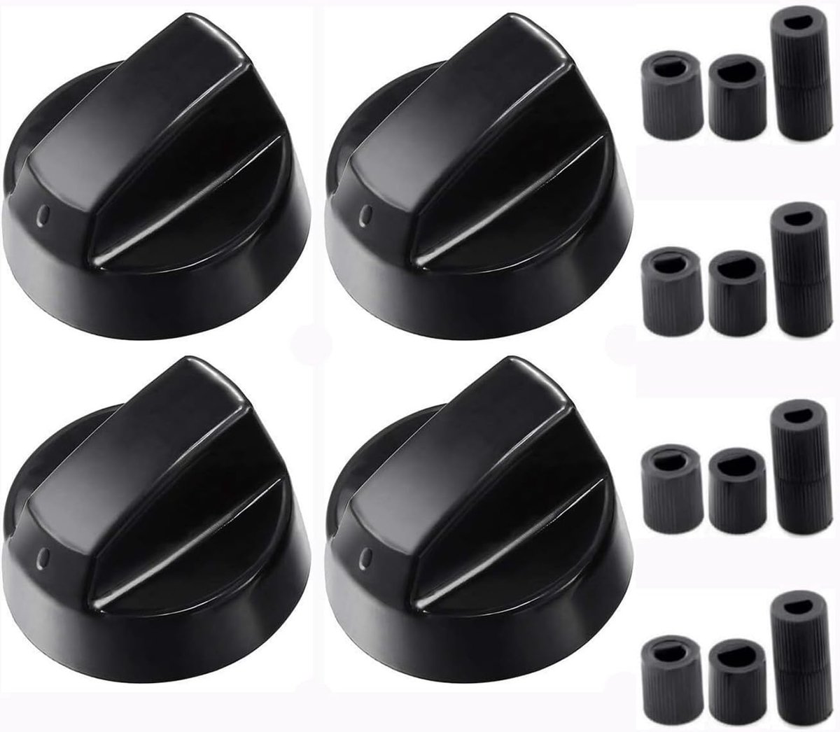 Adapter voor gasfornuis, universele bedieningsknoppen voor oven, fornuis, kookplaat, 4 zwarte knoppen + 12 adapters (6 mm), compatibel met camper en pizzaoven