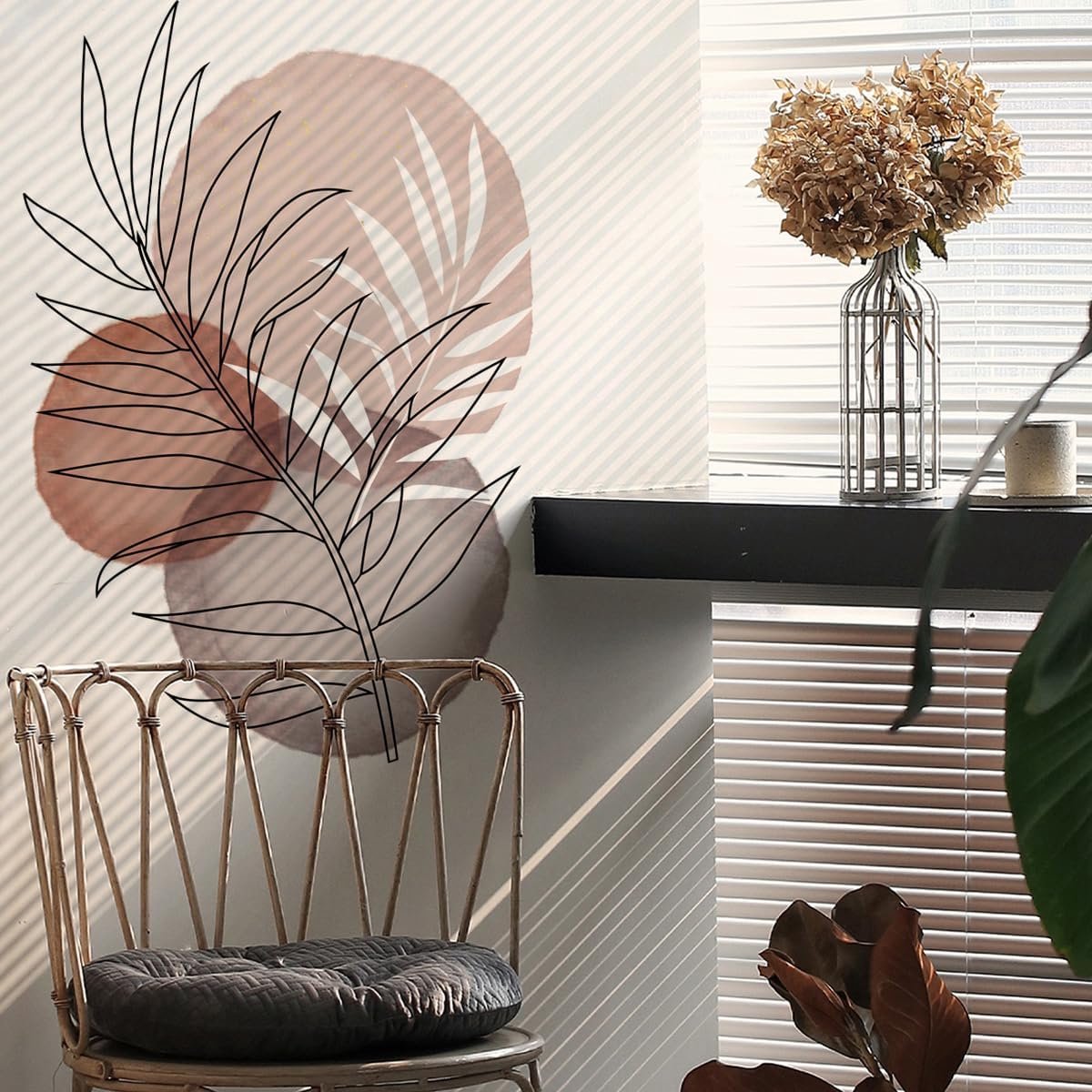 Boho Wall Art Decal Bladeren Plant Bloem Retro Abstracte Muurstickers Woonkamer Meisjes Slaapkamer Badkamer Muur Decor