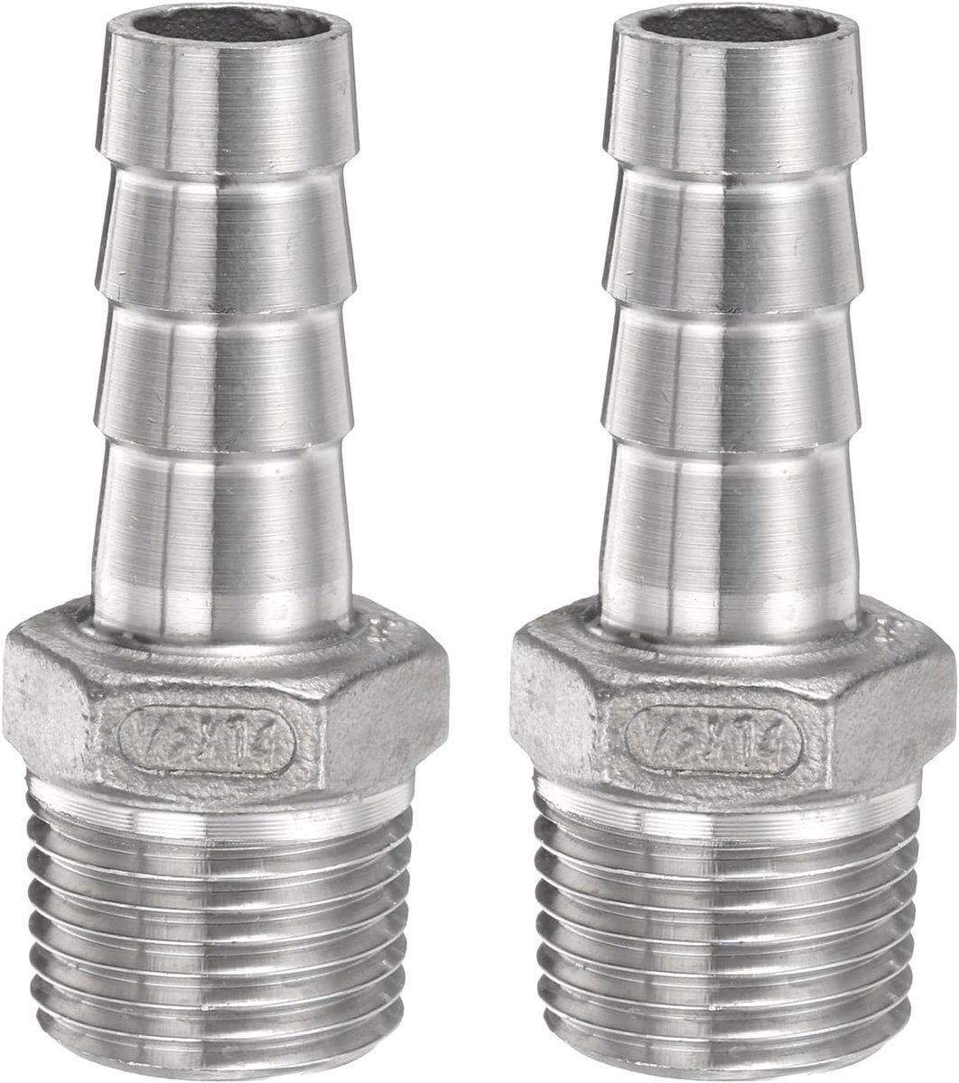 2 stuks roestvrijstalen slangaansluitingen, 14 mm slangaansluiting x G 1/2 inch mannelijke buisschroefverbinding verloopstuk, buisfitting, koppeling, schroefdraadverbinder, adapter voor
