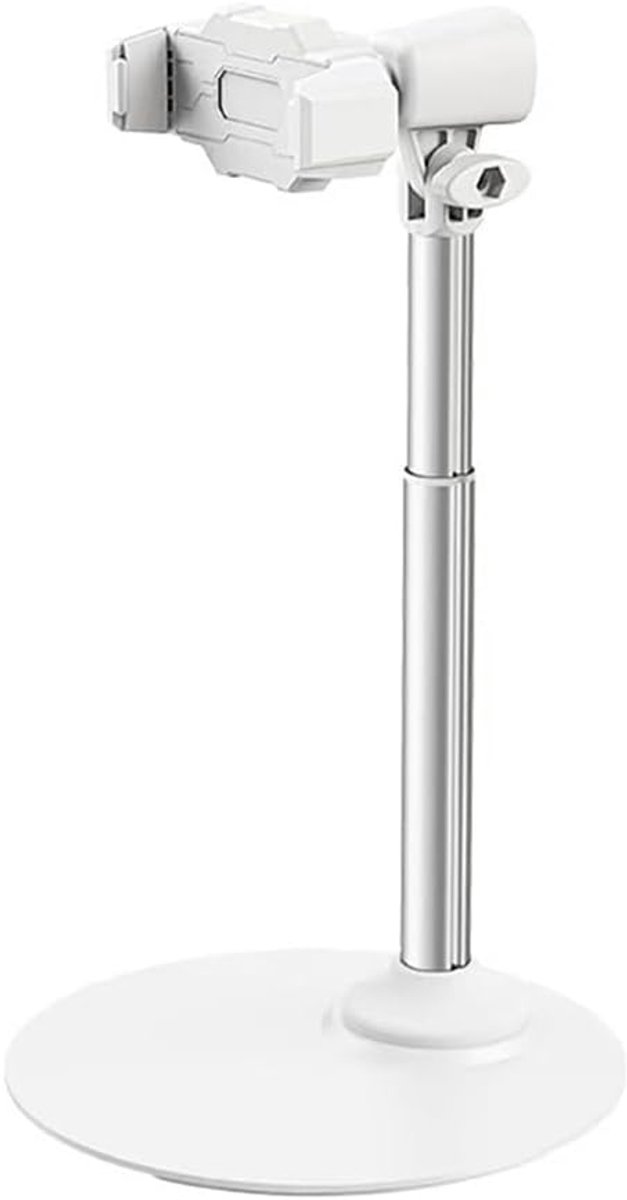 mobiele telefoonstandaard voor iPhone Samsung, Aluminiumlegering Desktop Mount, In hoogte verstelbare houder, Wit Zilver Opname Kantoorklem