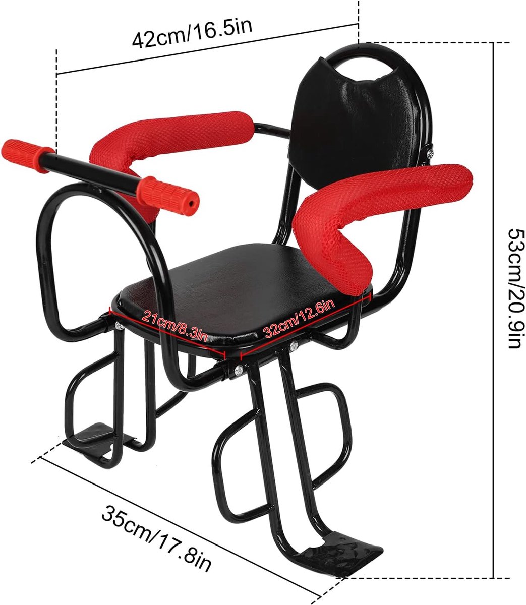 Achterzitje voor kinderfietsen, kinderfietszitje achter, outdoor kinderfietsstoelen met antislip armleuningen/pedalenbeschermingen/kussens, maximaal draagvermogen 45 kg