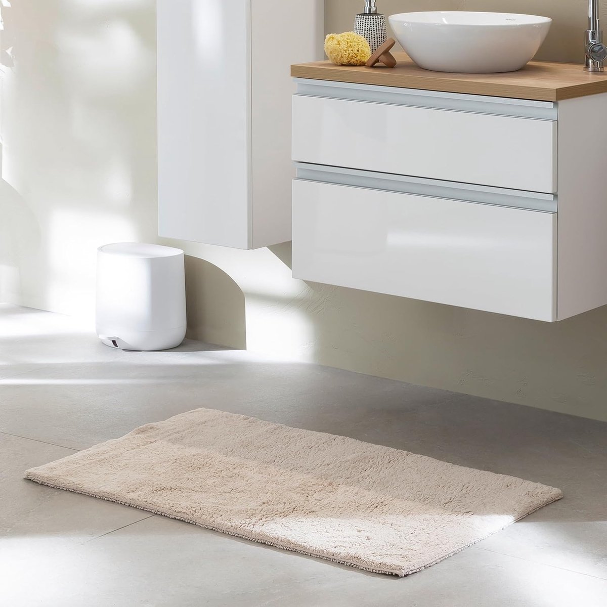 Wohnen Collection Badtapijt 60 x 90 cm - omkeerbaar - wasbaar - 100% katoen - effen - beige