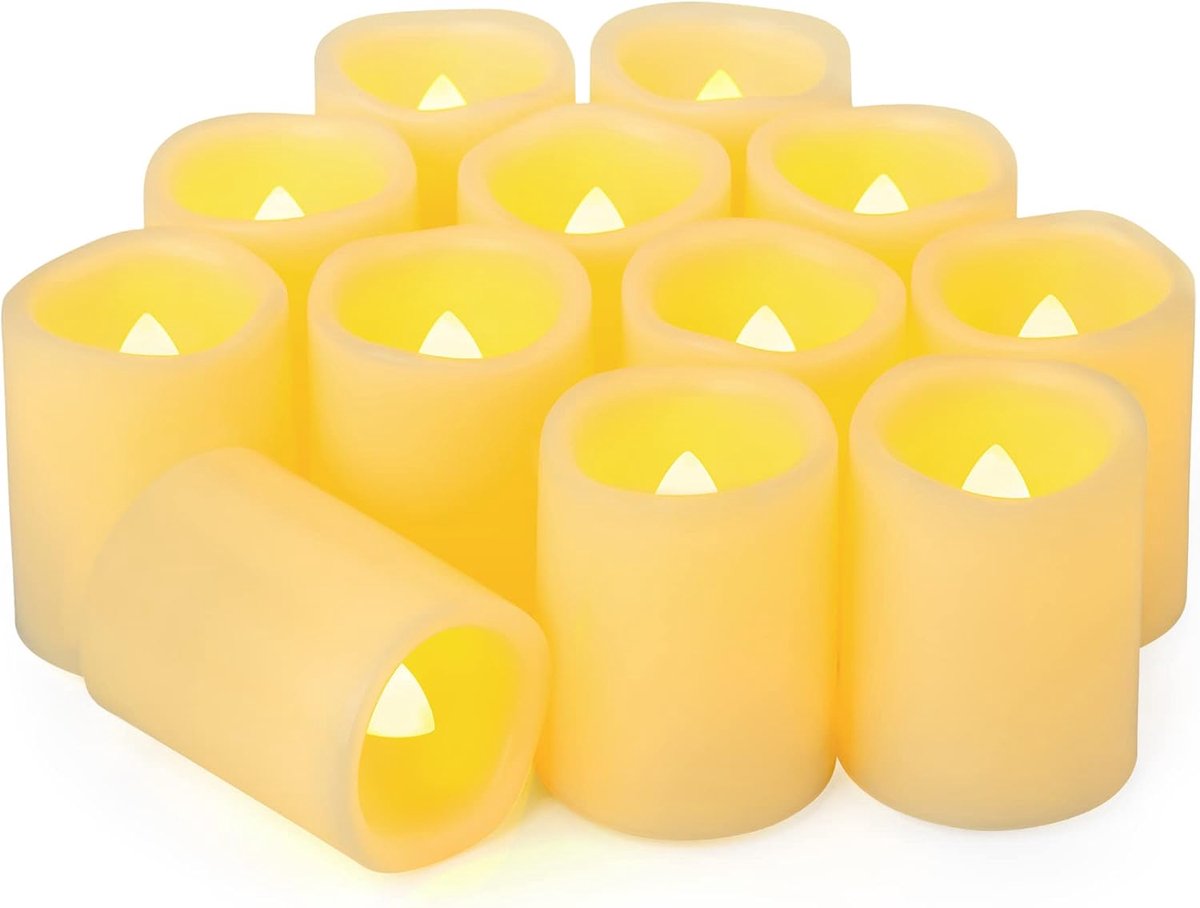 12 stuks 5 cm vlamloze flikkerende batterij aangedreven LED votief kaarsen, elektrische nep votief theelicht, LED vlamloze theelicht kaars voor bruiloft Kerstmis Halloween thuis feest