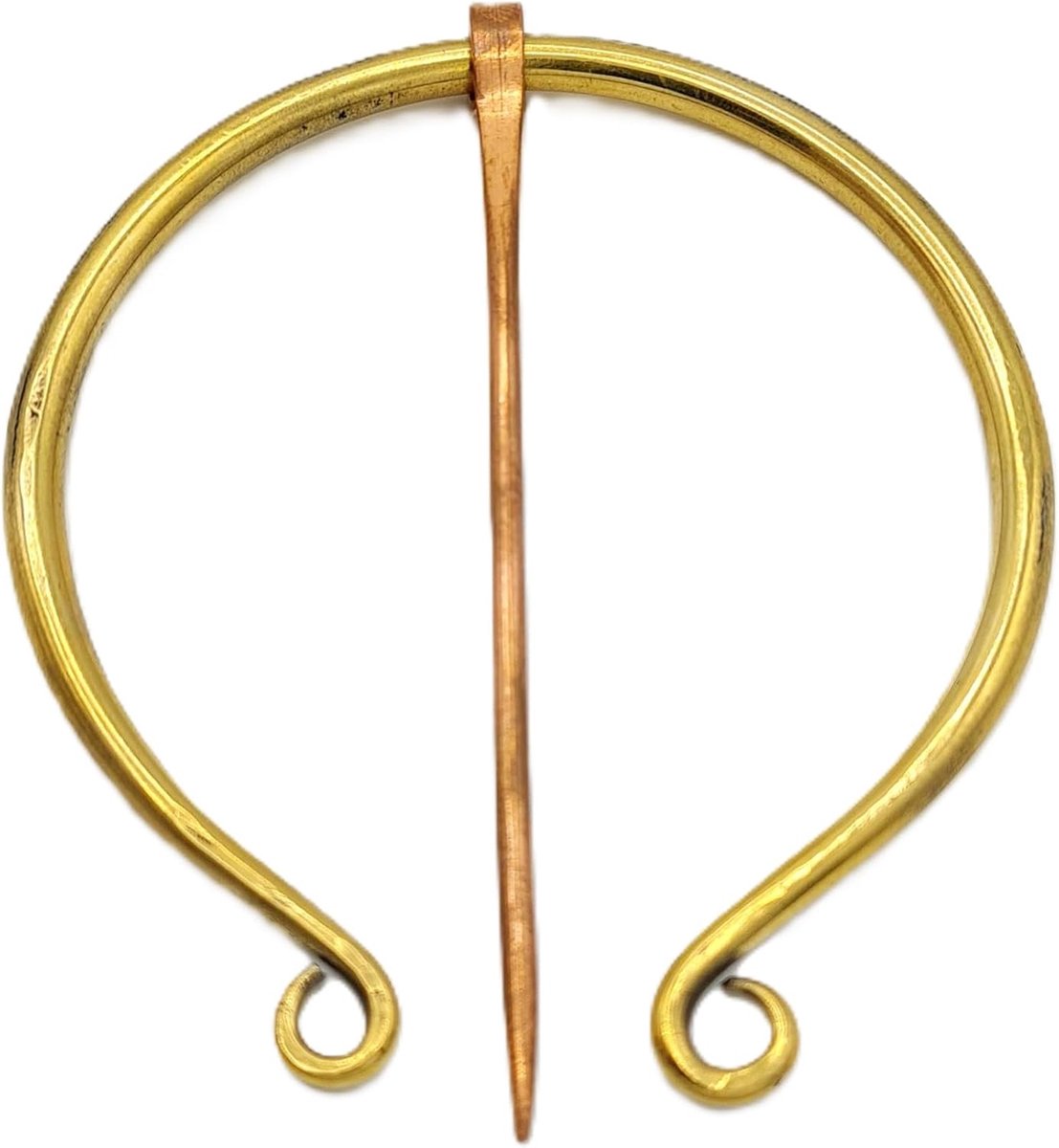 broche | messing ring | rode koperen naald | handgemaakte Vikingfibel LARP | kledingnaald haaksluiting | HFRCB05, Standaard, messing, rood koper