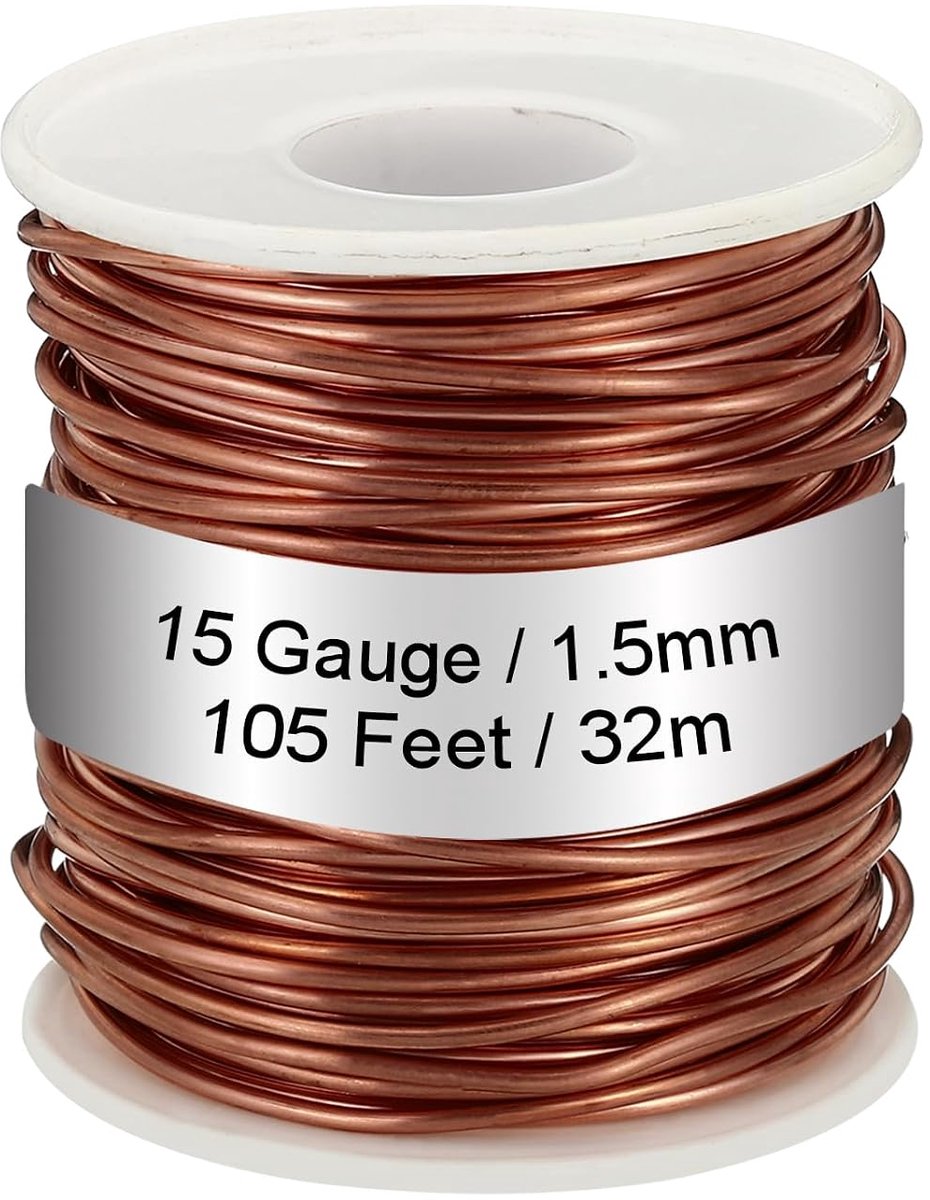 Draad, 1,5 mm diameter, 32 m, spoel puur koperdraad voor het maken van sieraden, kralen, tuinplanten