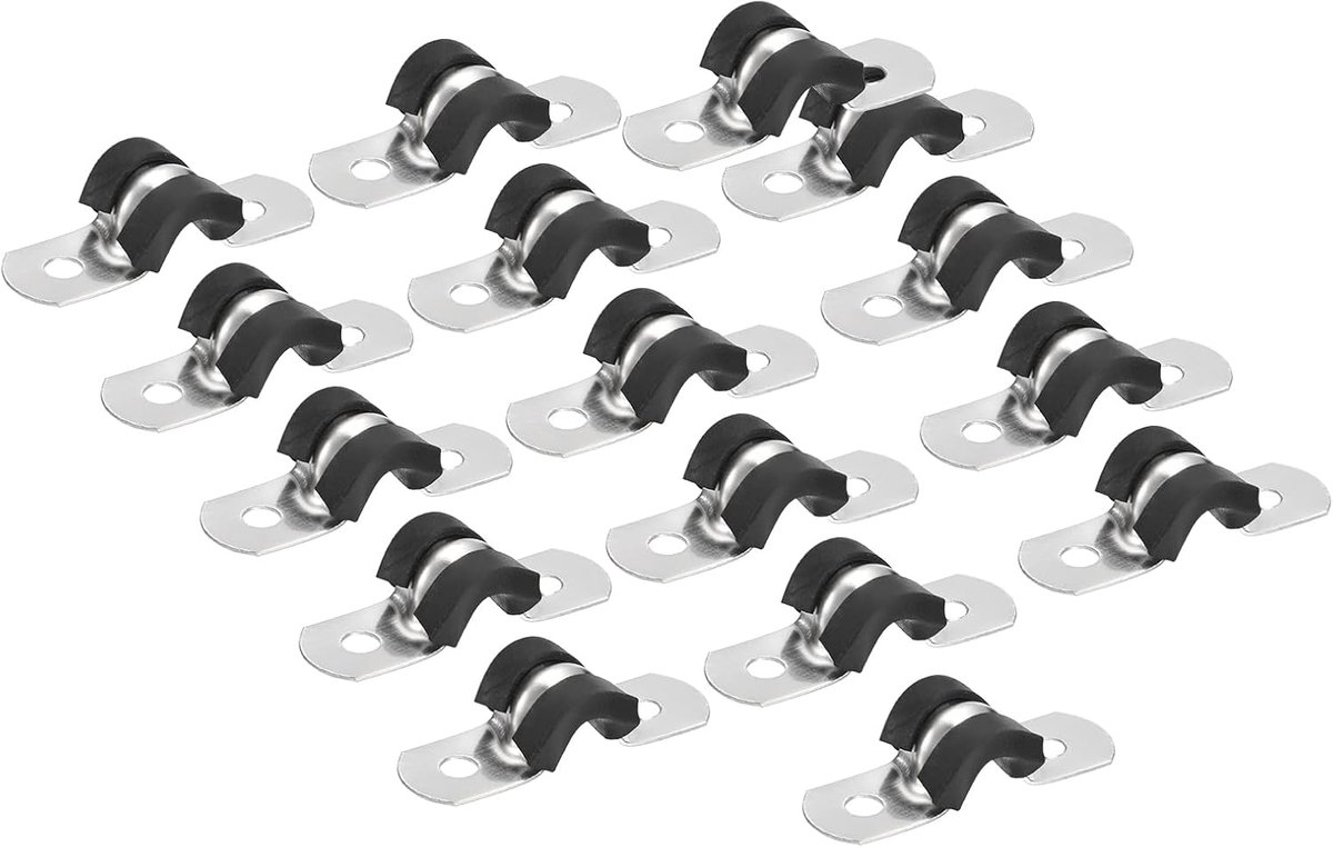 sourcing map 30 stuks 6 mm (1/4") kabelklem rubberen leiding riem rubber bekleed 304 roestvrij staal slangklem U-vorm metalen klem buishouder voor buisleiding draad