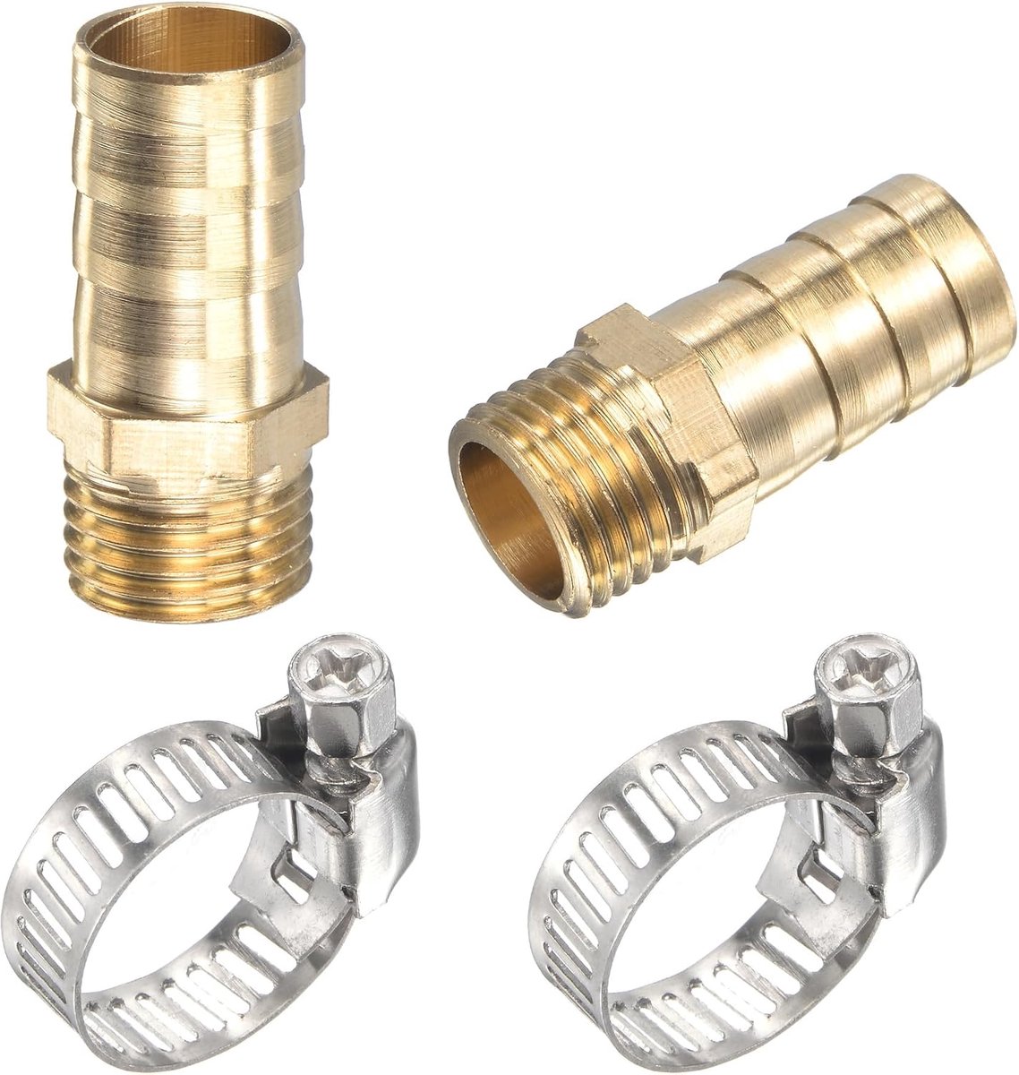 sourcing map 2 stuks messing slangtuit recht 12 mm x G1/4 buitendraad buisverbinding met slangklem van roestvrij staal