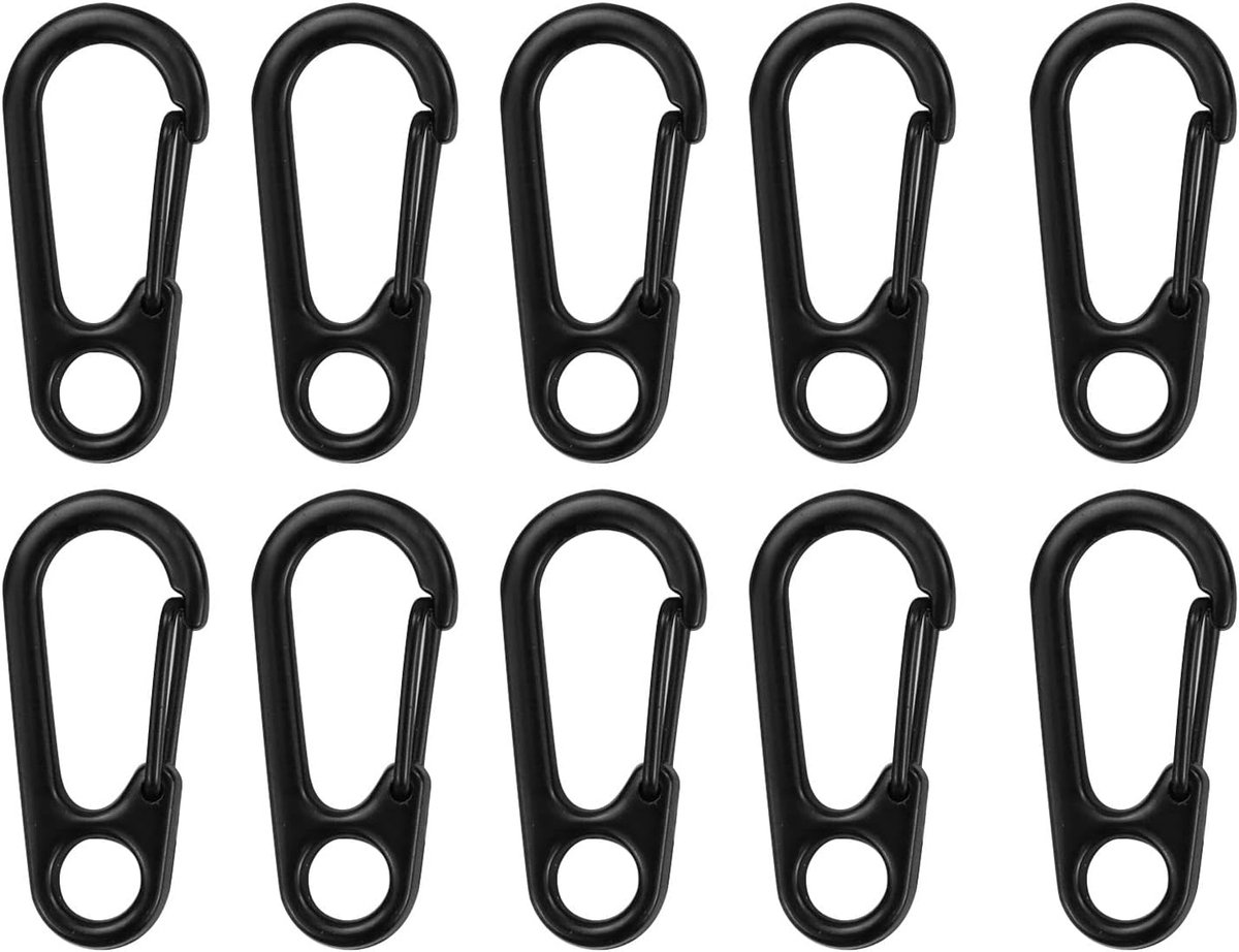 20 stuks Mini SF Zinklegering Karabijnhaak, Ovaal, Zwart, 24.2 cm, 0.4 cm, 0.6 cm, Non-locking, Camping, Klimmen, Sleutelhanger