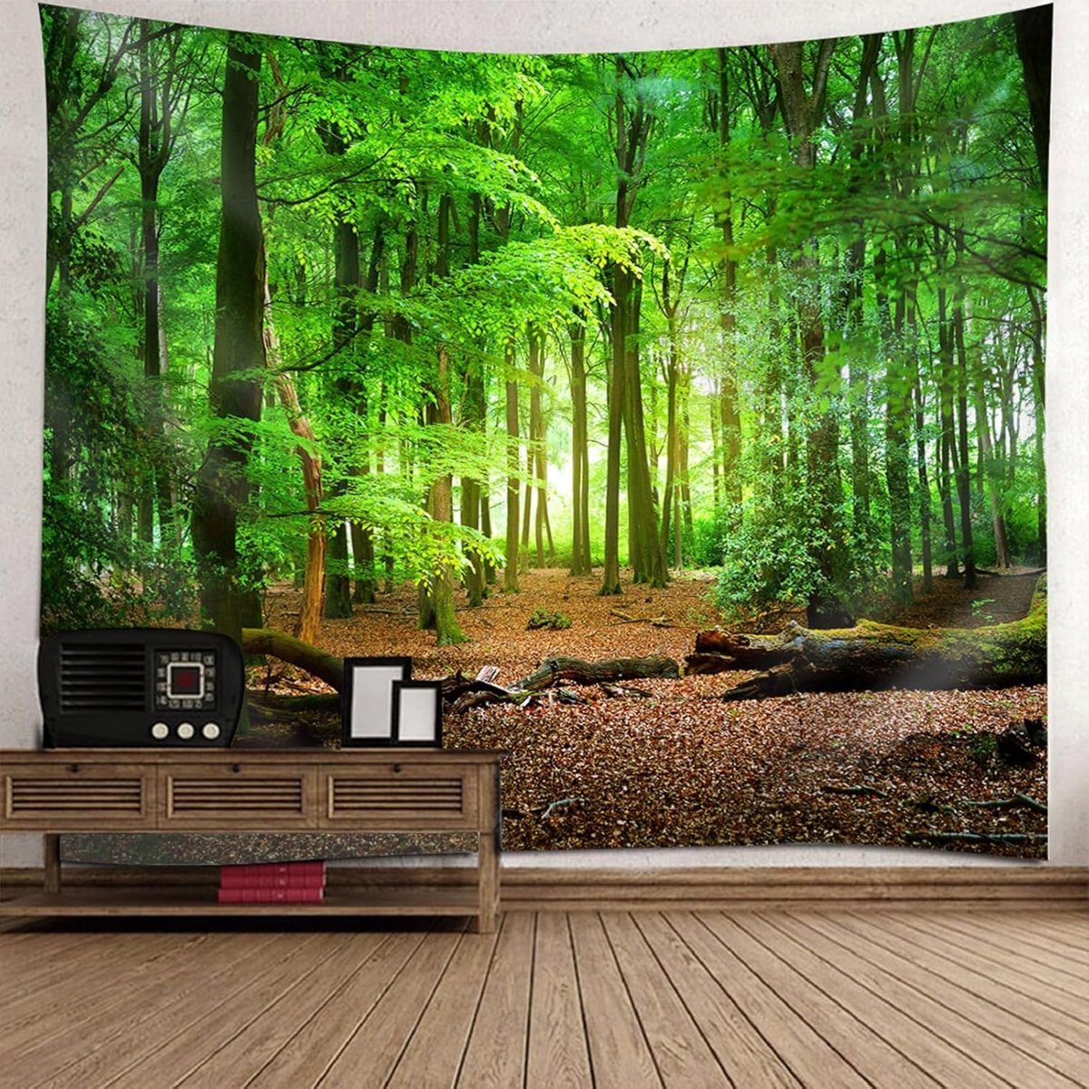 Wandtapijt Natuur Bos 150x130CM, Wandtapijten Bos Natuur Groen Bruin Tapijt Landschap Jungle Muurdecoratie Tapisserie voor Slaapkamer Kinderkamer Woonkamer Wanddecoratie