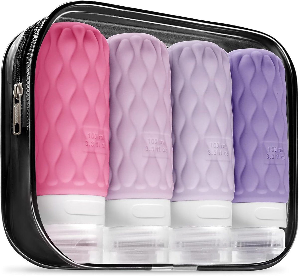 4 Stuks Reisflessen voor Toiletartikelen, 100 ml Siliconen Reisflessen Set, Lekvrij Reisflessen Reisflessen Containers voor Shampoo Conditioner Lotion
