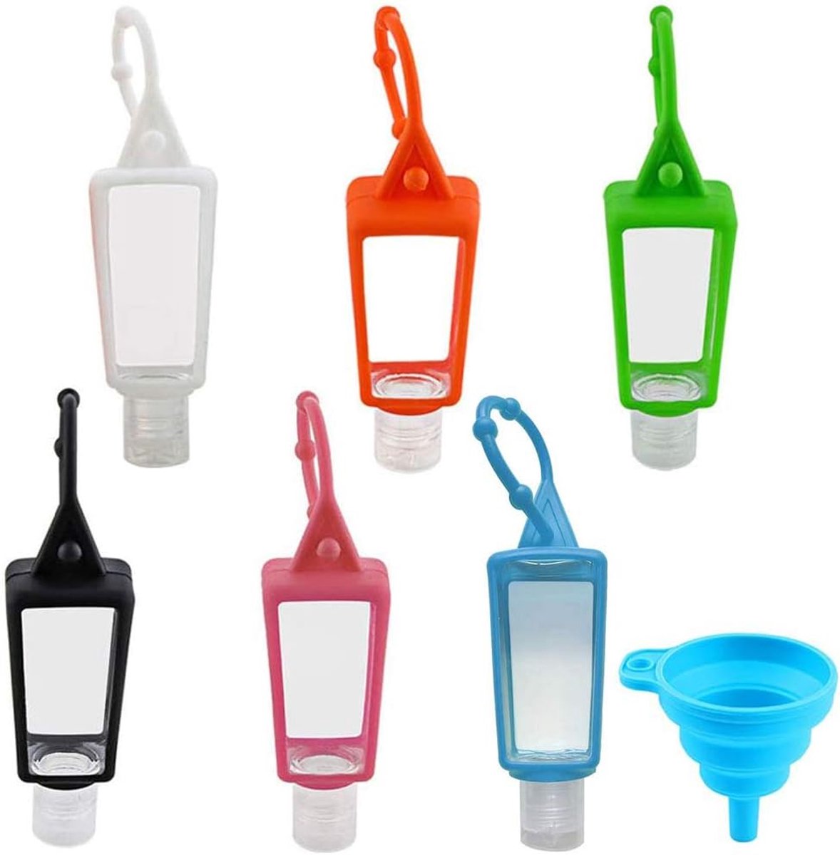 6 stuks 30 ml reisflessen en 1 trechter, navulbare flessen reizen containers, transparante plastic verzegelde lekvrije cosmetische fles met siliconen hoes voor cosmetica, lotion, shampoo lotion