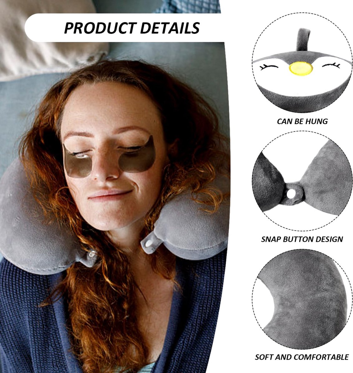 1 reiskussen, 1 oogmasker, pinguïn-reiskussen voor kinderen, U-vormig vliegtuig, schattig reiskussen, reiskussenset, geschikt voor volwassenen en kinderen om te slapen