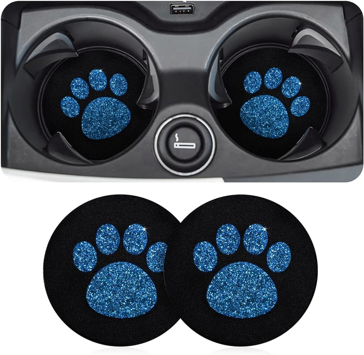2 stuks bling auto-onderzetters, universele bekerhouder-inzetstuk, siliconen anti-slip auto-inzetstuk (blauw)