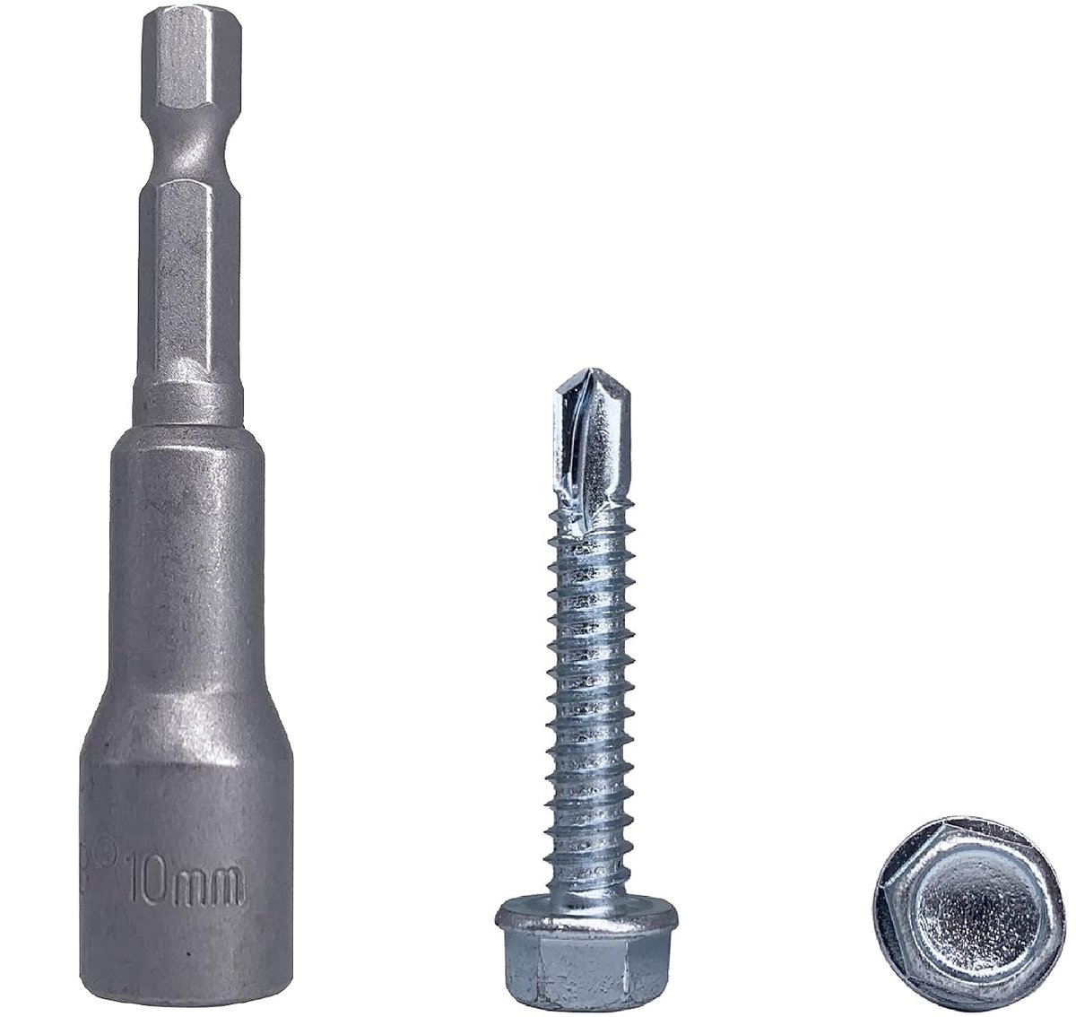 (Pack van 30 stuks) DIN 7504 K verzinkt staal 6,3 x 38 mm schroeven, zelfborende plaatmetalen schroef, zeskantring hoofd, zelftappende (30, 6,3 x 38 mm)