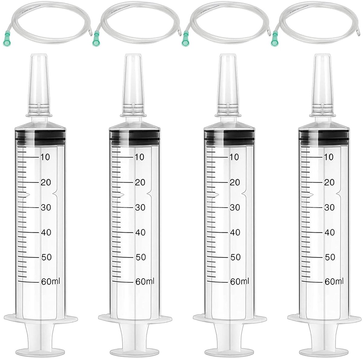 4 stuks spuiten 60 ml, plastic spuit met slang, herbruikbare colostrum spuit, individueel verzegelde verpakking voor laboratorium, diervoeder, plantenirrigatie, meetvloeistoffen