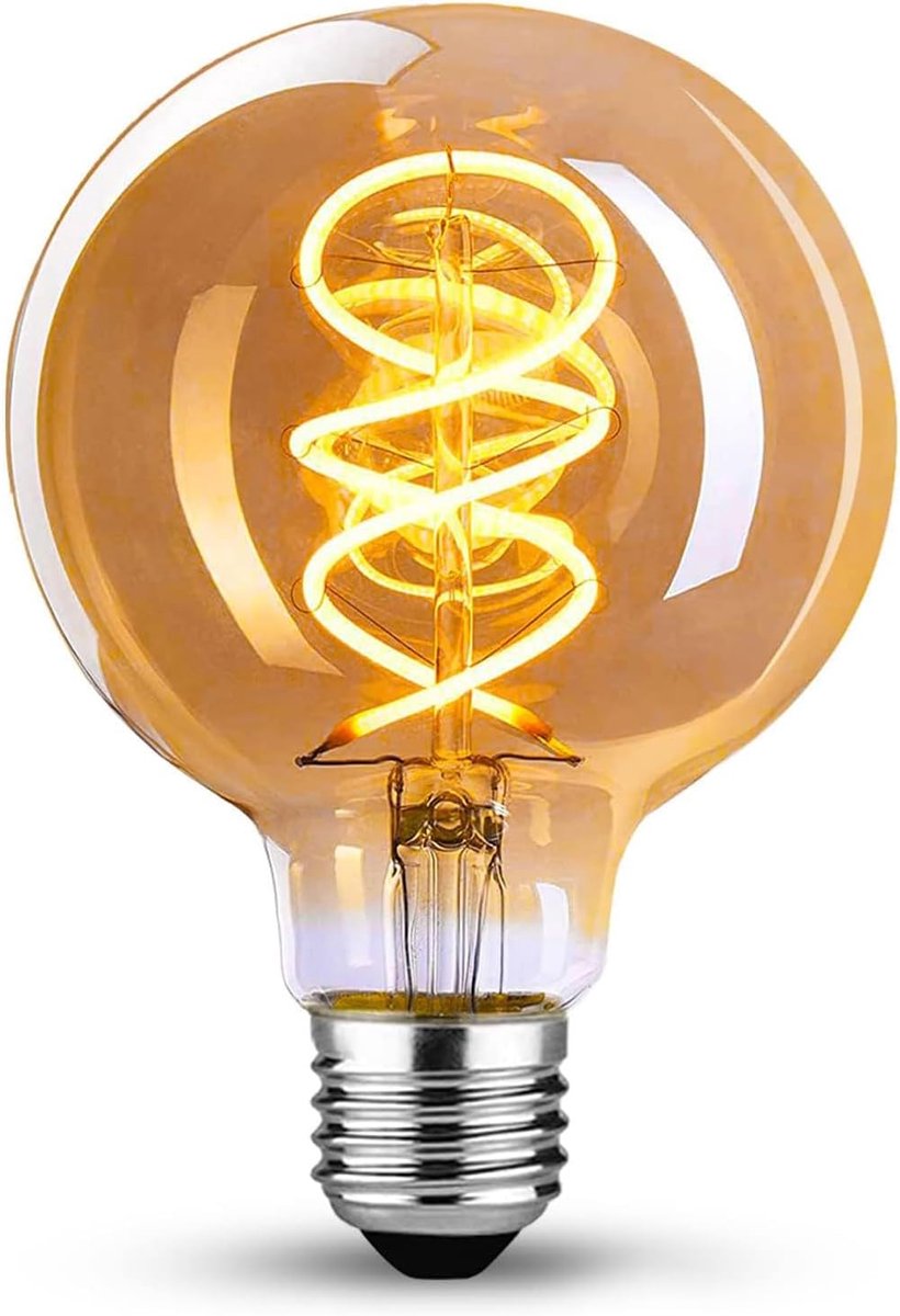 Lamp E27 4W Dimbaar Vintage Edison Gloeilamp G80 - amber, 1 stuks | Amberkleurig glas, Spiraalvormige LED-filament, warm wit licht, Retro design,decoratief, Ideaal voor thuis, café of bar
