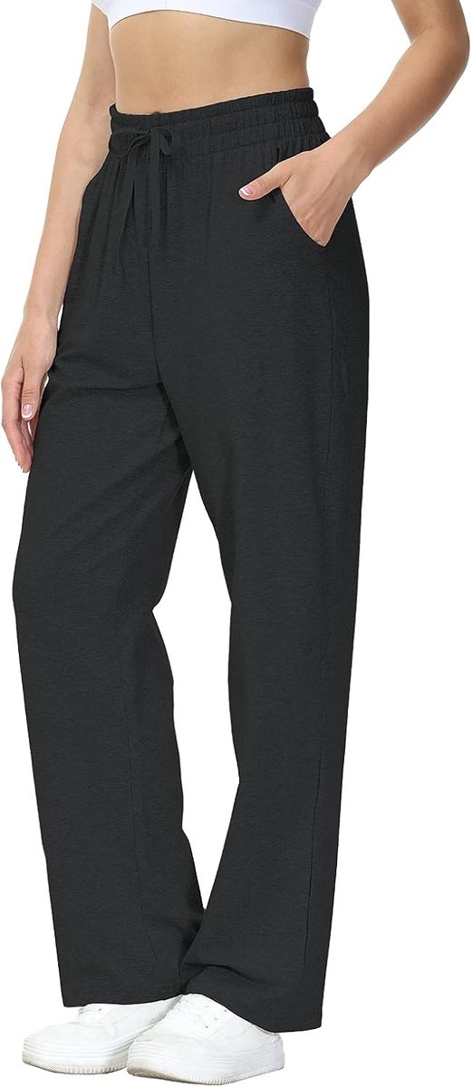 Joggingbroek voor dames, katoen, vrijetijdsbroek, lange open bodem, yogabroek, sportbroek, rechte pijpen, broek met zakken