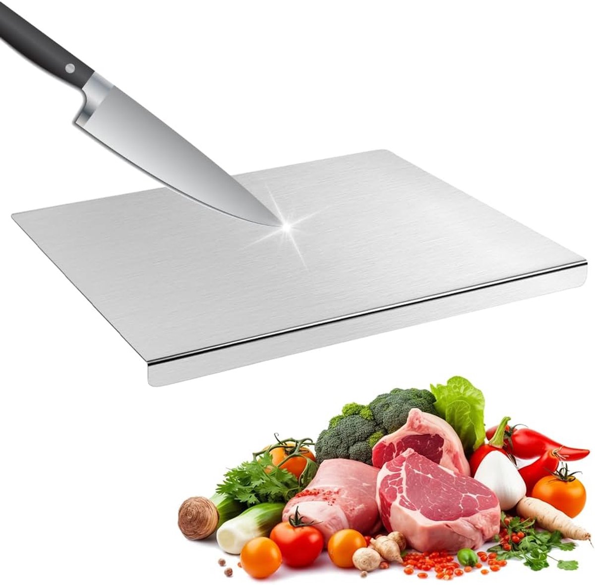 snijplank, 30 x 40 cm, keukensnijplank, roestvrij staal, titanium snijplank, zware snijplank voor vlees, koken, brood, groenten en fruit