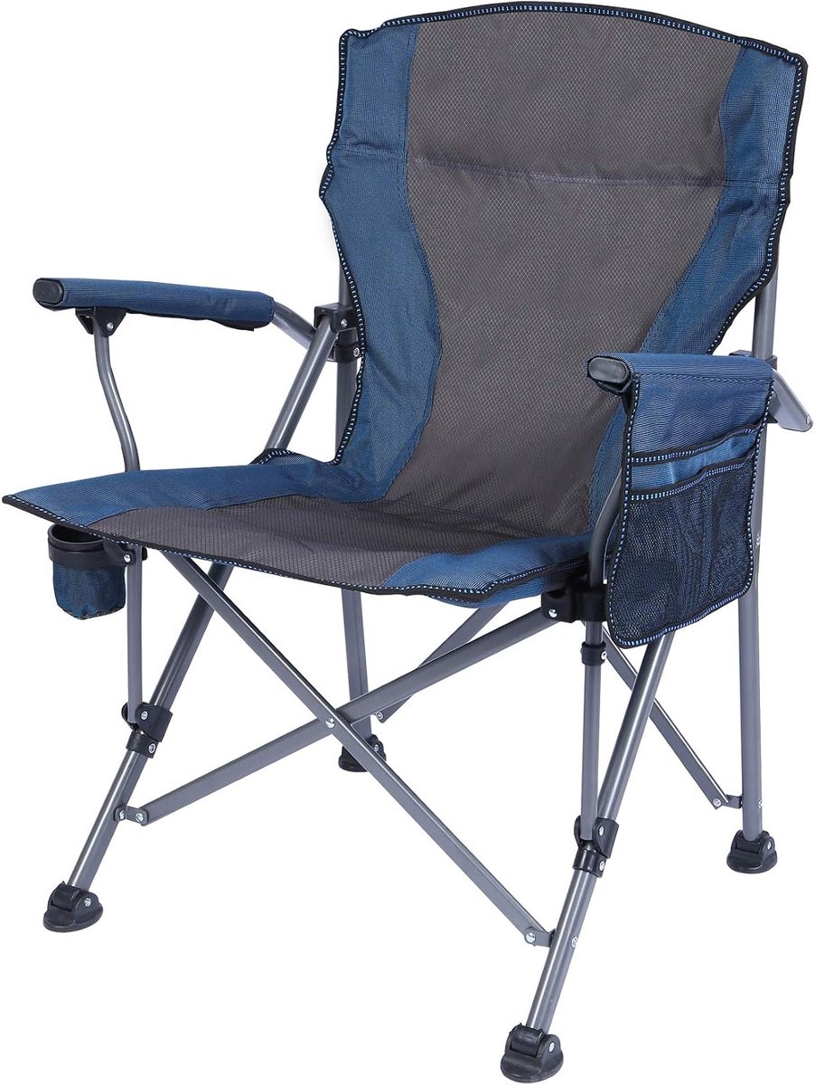 XXL Opvouwbare campingstoel, 150 kg, voor zware mensen, met hoge rugleuning, luxe grote heavy duty visstoel voor volwassenen, reizen, picknick, vissen in de open lucht, blauw