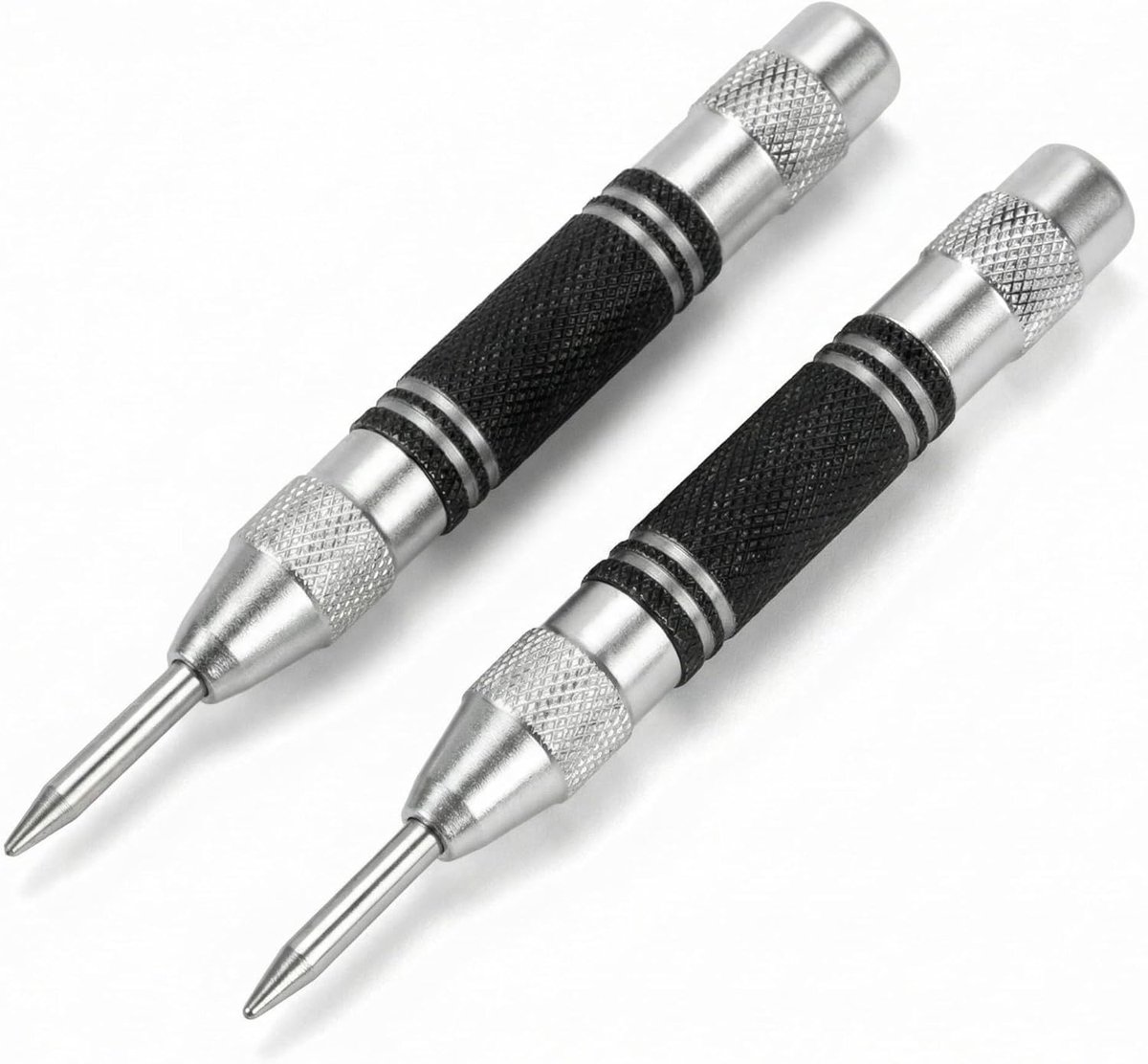 2 stuks automatische centerpons, geveerde centerpons, voor metaal, hout, glas, plaatstaal, 128 mm