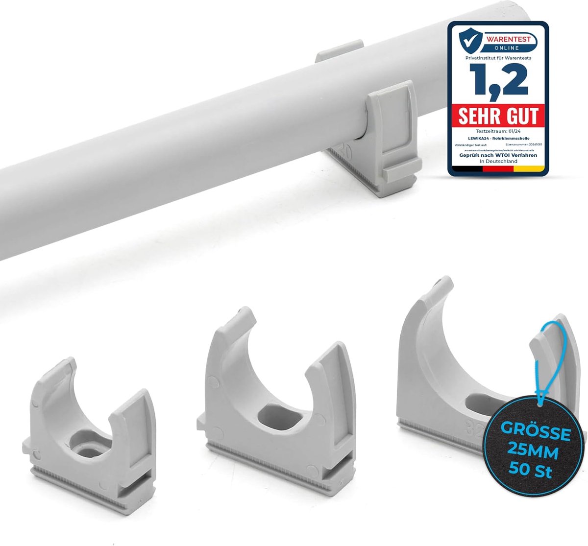 50 stuks Lewika24 pvc-buisklemmen 25 mm, perfect voor elektrische installatie, kabelbeheer, duurzaam en betrouwbaar, eenvoudige montage, veelzijdig inzetbaar.