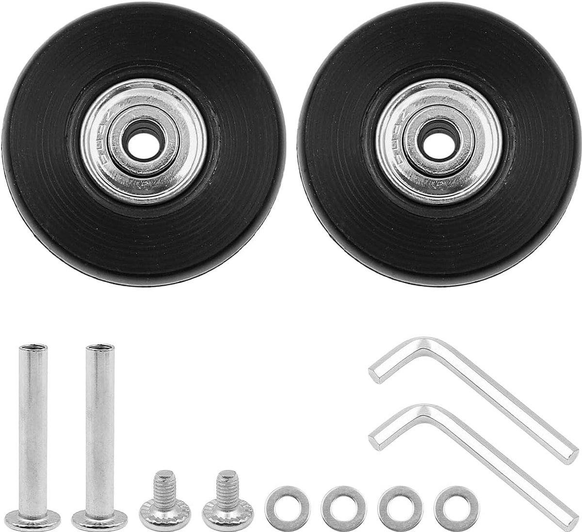 Set van 2 ZONADAH bagage- en kofferwielen, 50 x 18 mm, Wear Mute Skate-wielen, reservewielen met schroef, rubber zwenkwiel, wiellager reparatieset