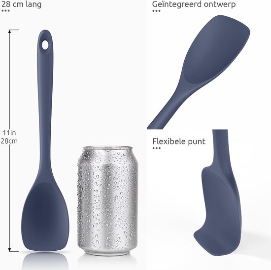 Siliconen Spatel Lepel 315℃ Hittebestendige Kooklepel (Blauw) - Anti-aanbak Keuken Schraper met Schepvorm en Flexibele Rand voor Schrapen Roeren Vouwen Omkeren Serveren — afbeelding 4
