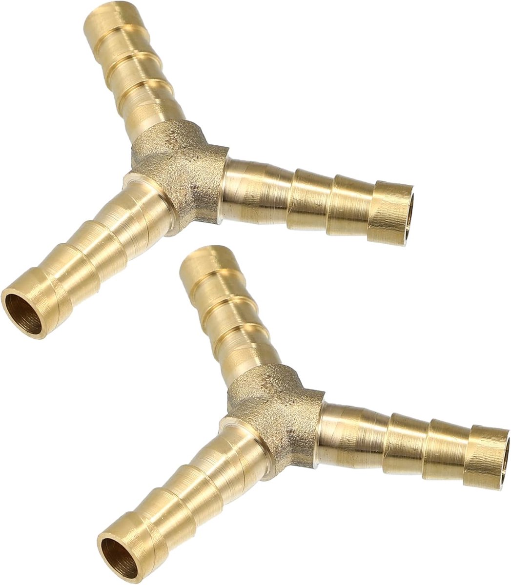 AUTOHAUX 2 stuks 6 mm koperen slangschroefverbinding T-stuk slangtule, Y-vorm 3-weg slangaansluiting voor joiner, lucht, water, brandstof, gas