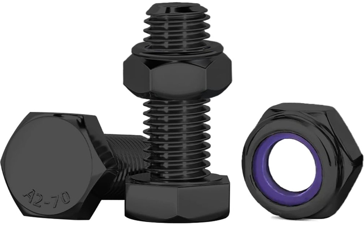 Schroefset met zelfborgende moeren, M8 X 20 mm, bouten en moeren, M8, 10 stuks zeskantschroeven en moeren, set van 10 stuks, roestvrij staal, A2, V2A, zeskantschroeven, set voor machines,
