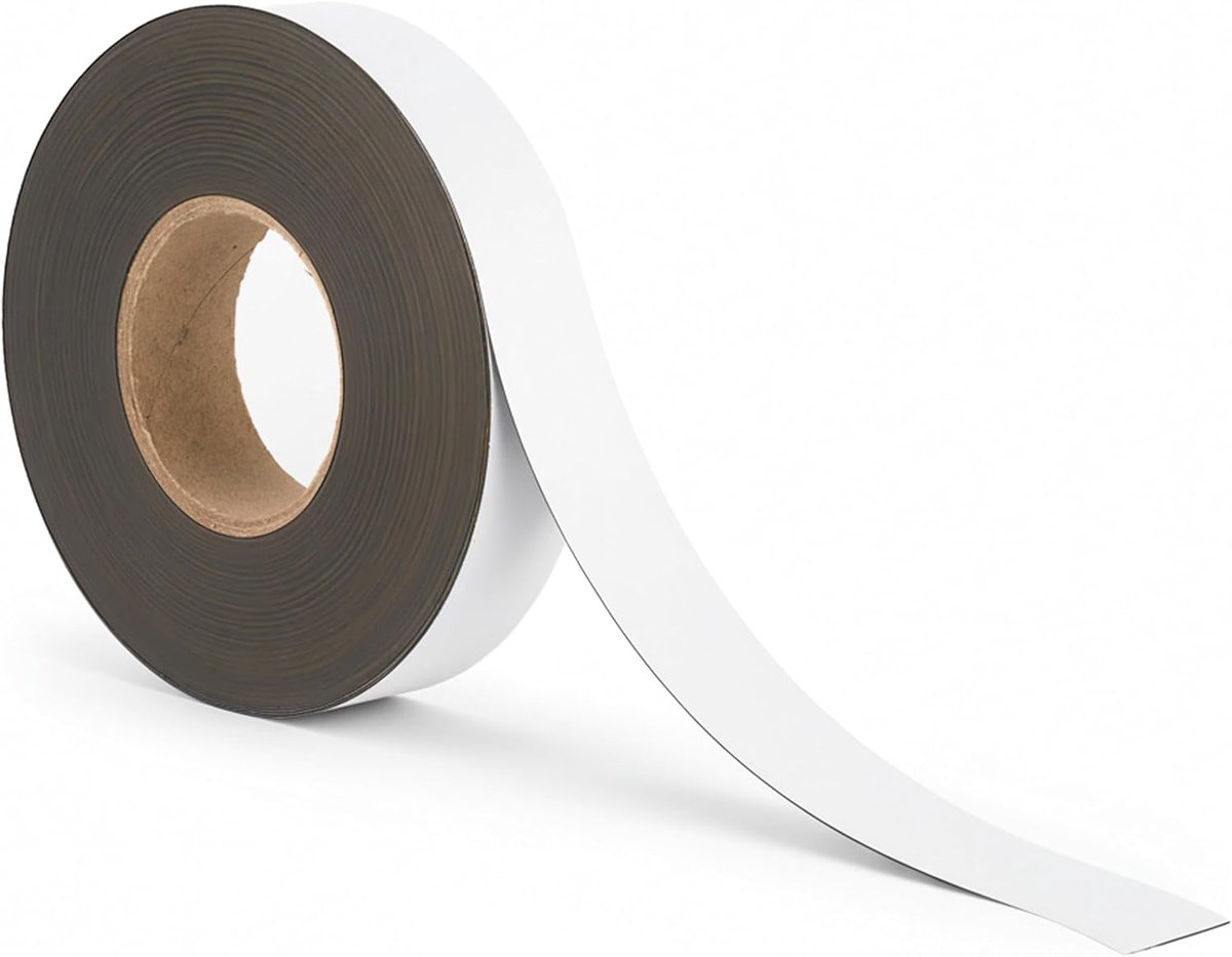 magneetband wit 35 mm x 5 m - Niet-klevend - Beschrijfbaar vinyl oppervlak - Sterke magneetkracht - Flexibele magneetstrip voor schapetikettering, whiteboards, logistiek en scholen