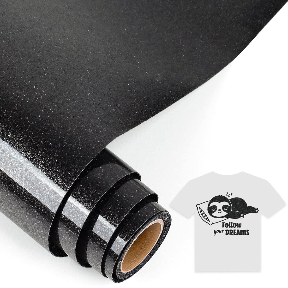 5ft plotterfilm textiel glitter zwart, 30,5 x 152,5 cm flex film voor Cricut Maker, Silhouette Cameo, kleding, hoeden, stoffen