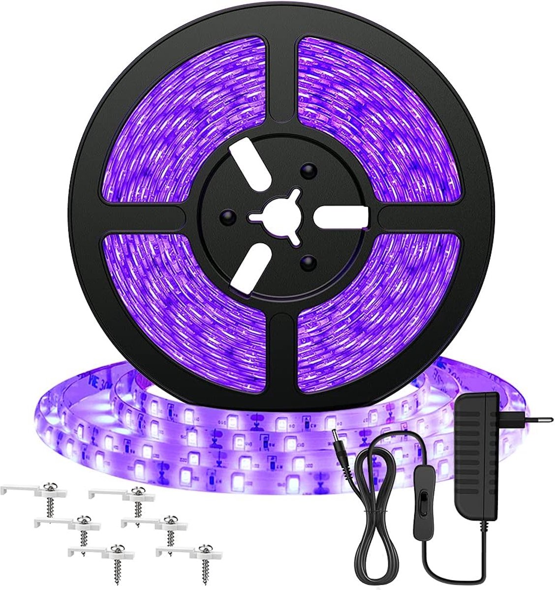 5M UV blacklight LED strip met voeding, UV LED Strip 300 LEDs lichtband lijst, zelfklevend 2835 LED-band, geschikt voor decoratieve verlichting Party Bar Club Disco Carnaval