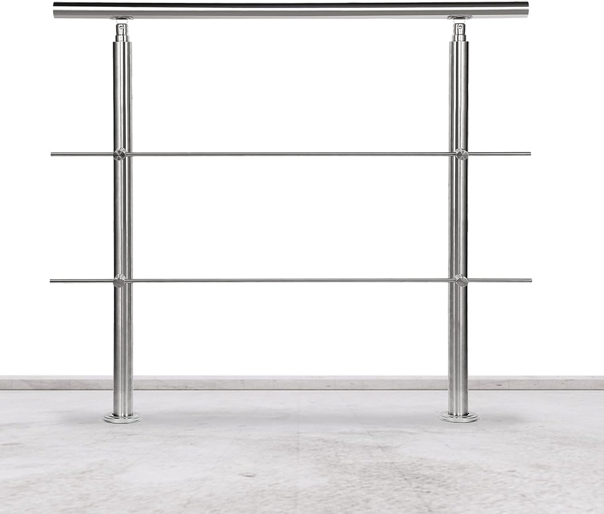 Roestvrijstalen leuning, reling voor balkon, balustrade, trappen, met/zonder dwarsliggers (80 cm, 2 dwarsliggers)