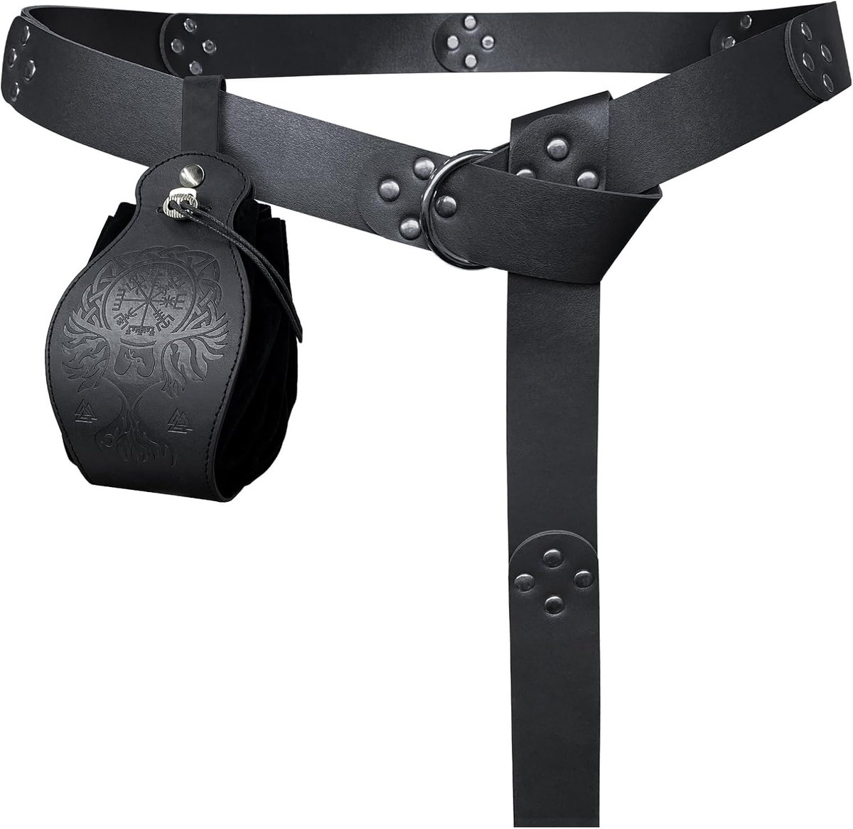 Middeleeuwse O-ring riem met draagbaar koordzakje, Retro Renaissance nepleren riem en tas set voor LARP