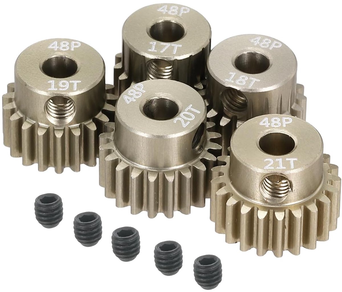 5 stuks RC 48DP motor tandwiel 3,175 mm as 17T/18T/19T/20T/21T gehard tandwiel aluminium voor 1/10 1/12 RC model auto RC motor