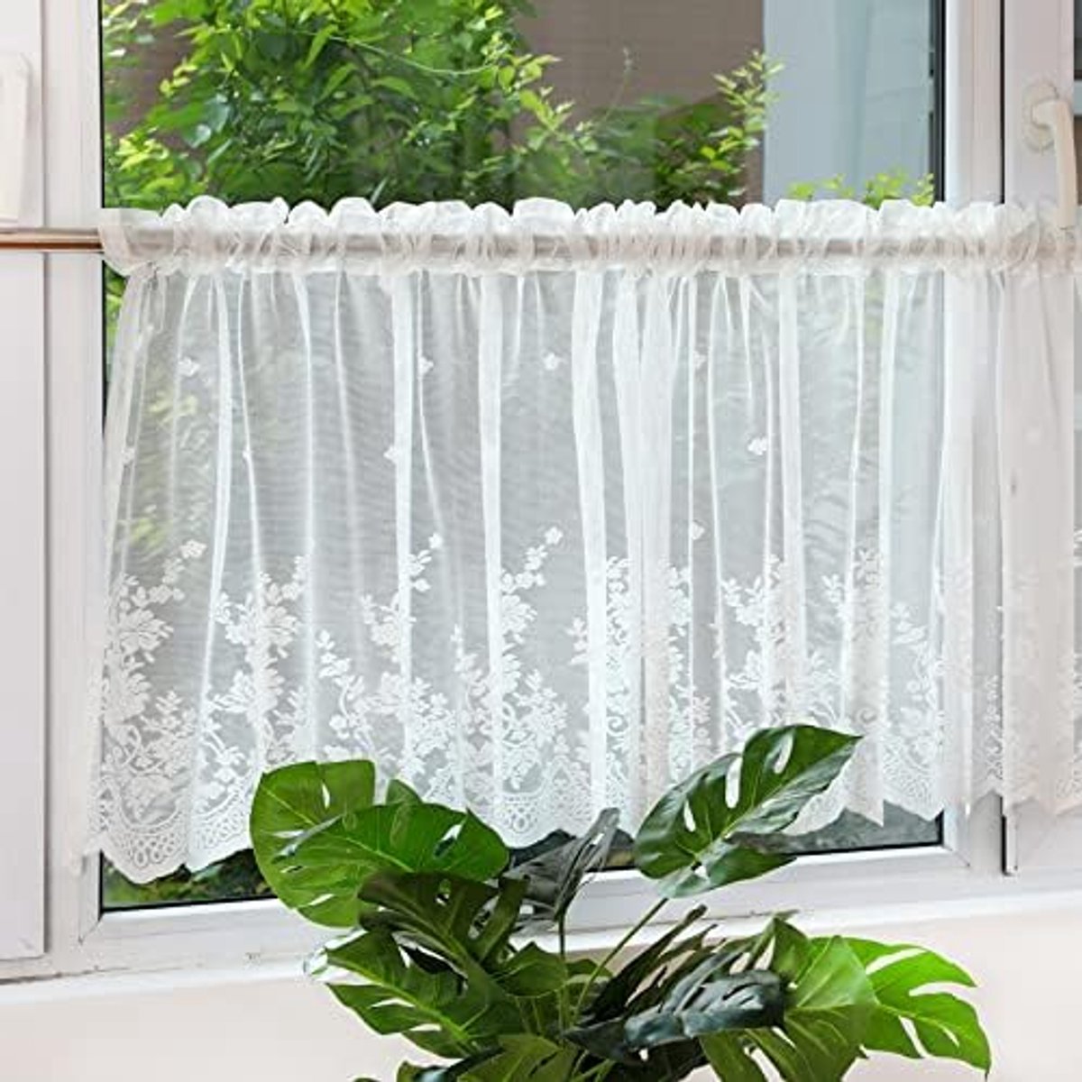 Gordijn in Amerikaanse landhuisstijl transparant bloemenpatroon garen bistrogordijn café vitrage keuken gordijn decoratie gordijnen HxB 90x150cm wit 1-pack