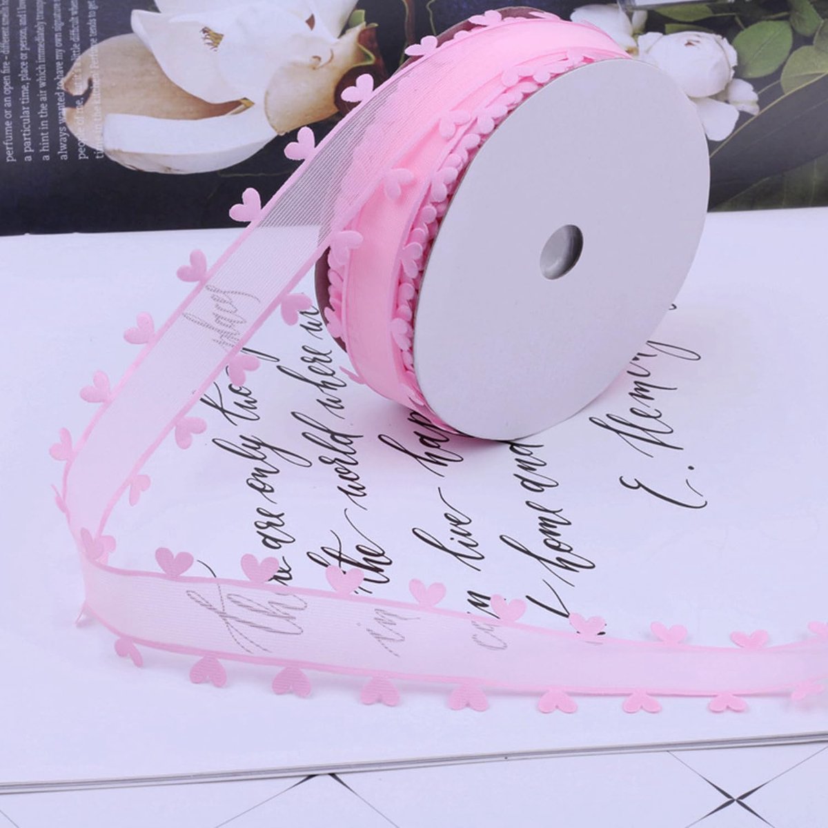 25 mm x 18 m, roze lint met harten, cadeaulint, hartjes, organzalint, tulband, decoratieband voor auto, bruiloft, decoratie, feest, Kerstmis, autosieraden, haarstrik DIY, roze