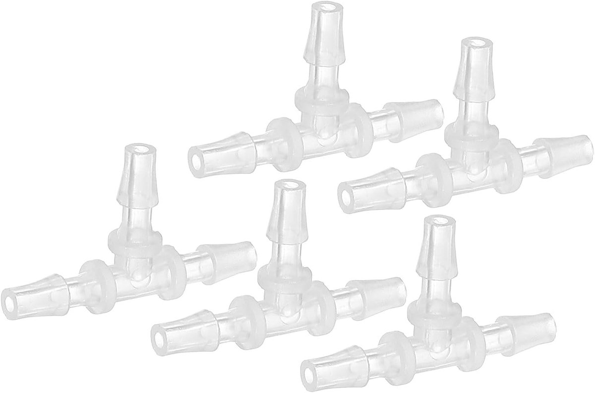 5/32 "Plastic T-stuk slangkoppeling, 5 stuks gelijke T-vormige 3-weg gezamenlijke splitser mender adapter unie kruising prikkeldraad split voor lucht water brandstof gas vloeibare pijp,