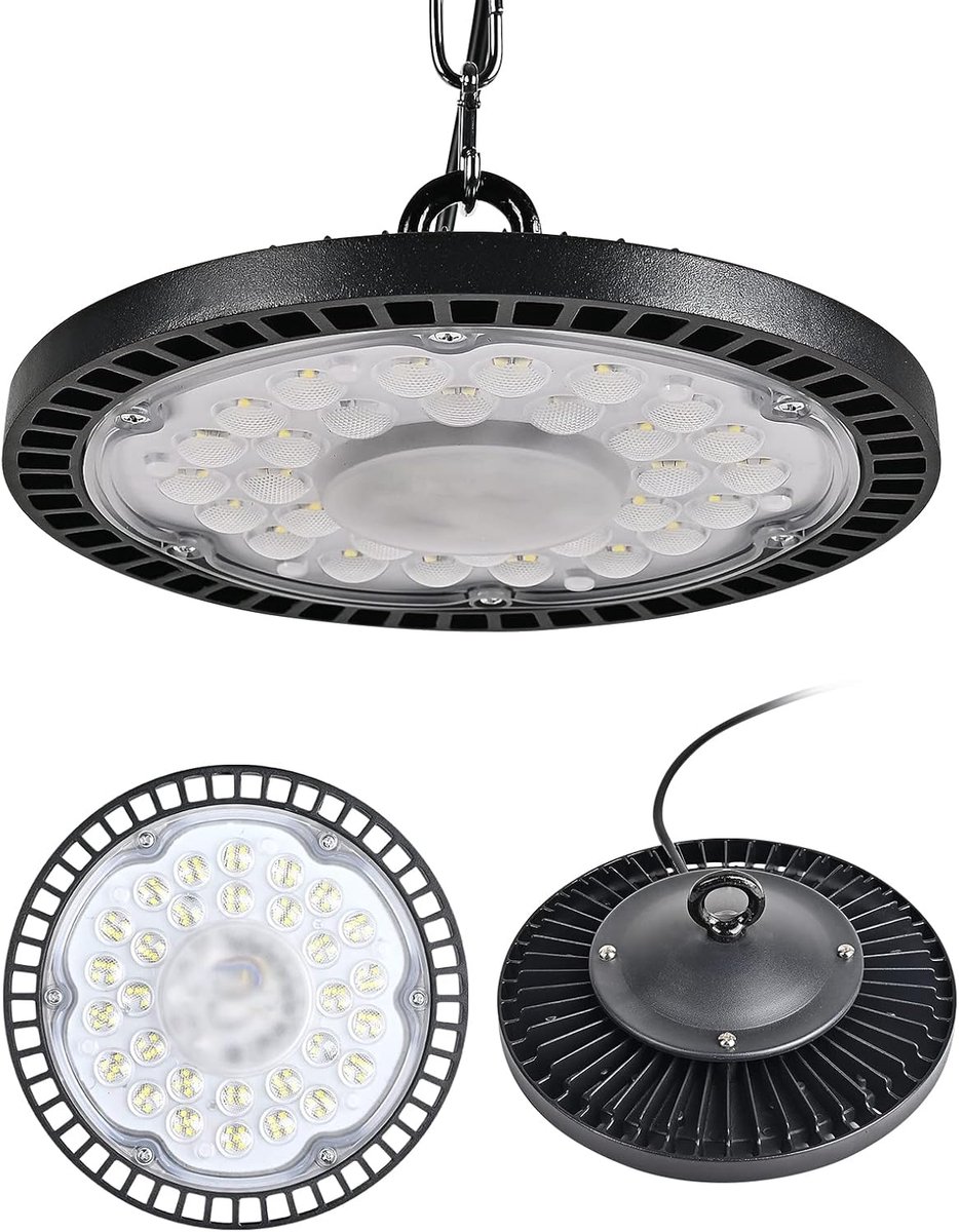 UFO 100 W, 10000 lm, werkplaatslamp, ledlamp UFO waterdicht, IP65, 6000-6500 K, koudwit, UFO led-spot voor garage, werkplaats, fabriek (1 stuk, 100 W)