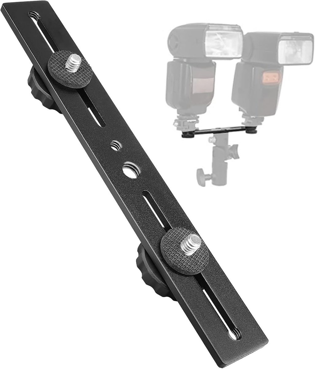 Dubbele 6,35 mm dubbele statief flitser beugel dubbele camera beugel flitser verlengstang 20,3 cm dubbele camera statiefhouder