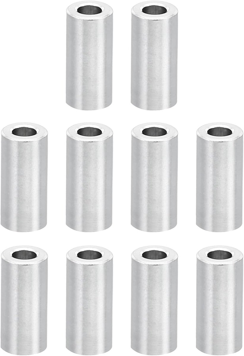 M2 Afstandsstukken van aluminium, 10 stuks metalen afstandhouders van aluminium, 2,1 mm, ID x 4 mm OD x 10 mm L, afstandhouders van aluminium met aparte schroef, rond, voor schroeven M2