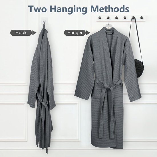 flintronic Wafelochtendjassen, uniseks, wafelkimono, badjas, ochtendjas, lange badjas van katoen, lichte badjas voor spa, hotel, loungewear, nachtkleding, alle seizoenen — afbeelding 3