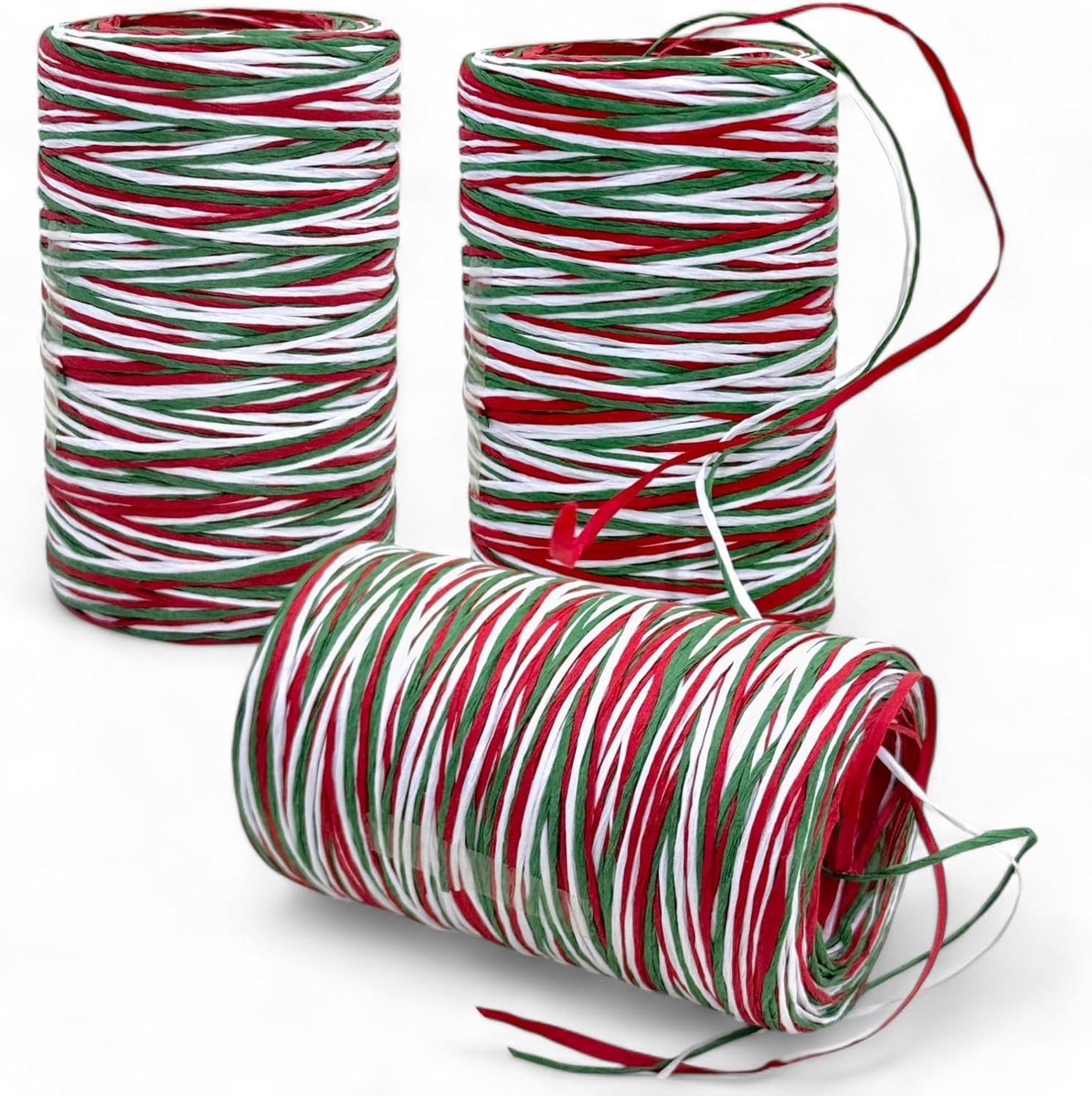 krullint, polyband, cadeaulint, cadeaustrikken voor knutselen en verpakken, glanzend en mat gesorteerd (wit - rood - groen, 3 rollen cadeaulint elk 100 m)