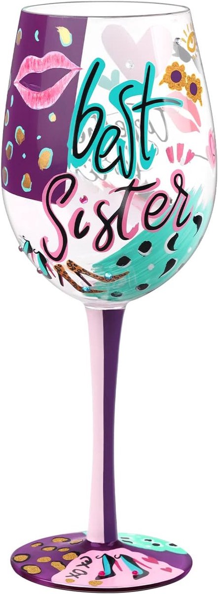 Grappige verjaardagscadeaus voor zussen, 15oz handgeschilderde wijnglazen, unieke verjaardagscadeaus voor schoonzussen