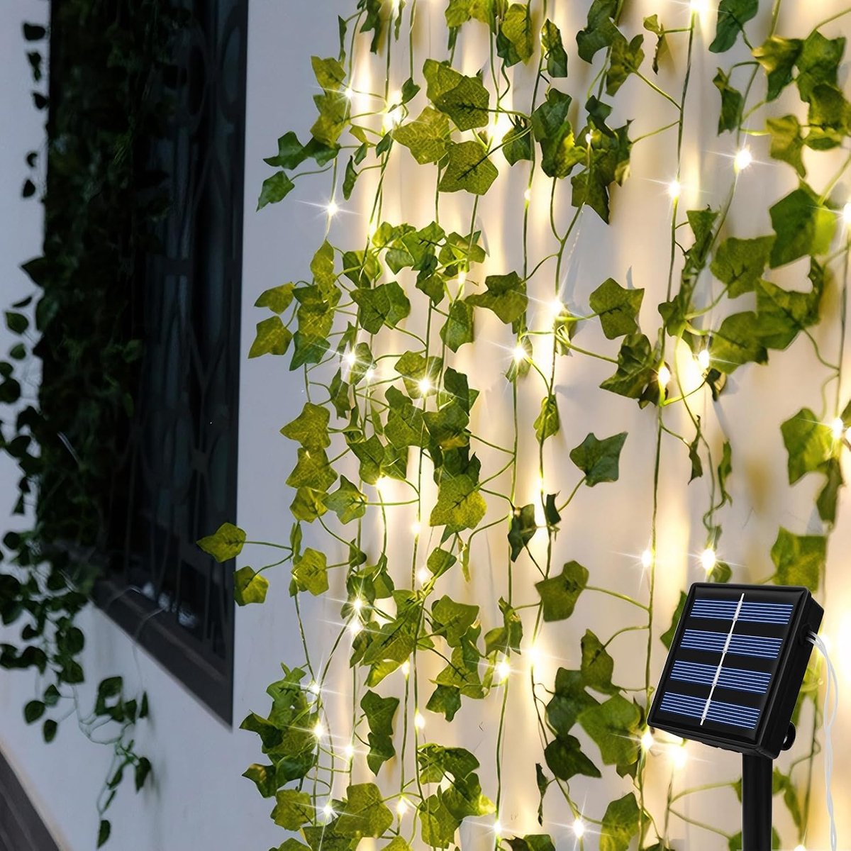 Lichtslingers op zonne-energie, voor buiten, 7 m, 50 leds, kunstmatige klimoplampen, 8 modi, slinger, kunstwijnstokken, waterdicht, voor tuin, Kerstmis, bruiloft, festivals
