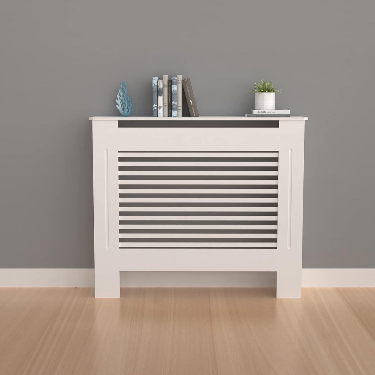 Hoge Radiator Deksel Houten Kast: Externe 92cm Hoogte Wit Kleine Verwarming Dekt Interne Hoogtes 90cm Horizontale Lamellen Moderne Hoge Radiator Plank Verstevigde MDF Houten Keuken Slaapkamer