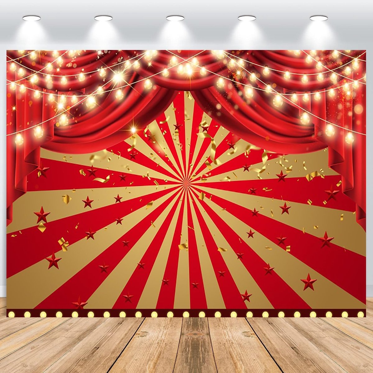 achtergrond 2,5 x 1,8 m, rood goud glitter, vinyl, fotobox achtergrond voor houten circus verjaardag party decoratie, portret fotostudio's achtergronden