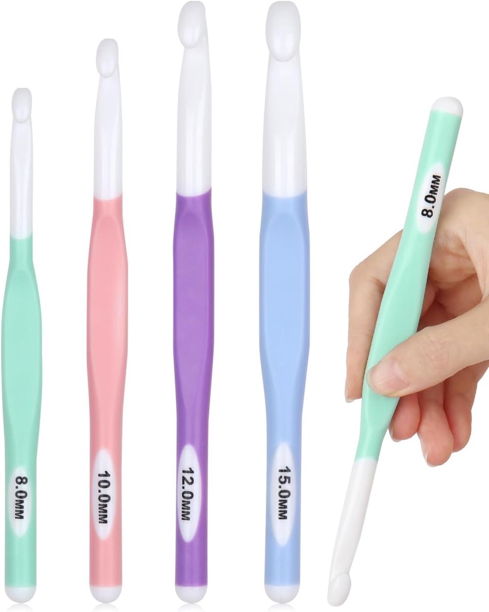 Haaknaalden groot, VK maat 15 mm plastic dik, voor reizen en garentapijtprojecten, ergonomische grote haaknaald met lang handvat voor artritis hand