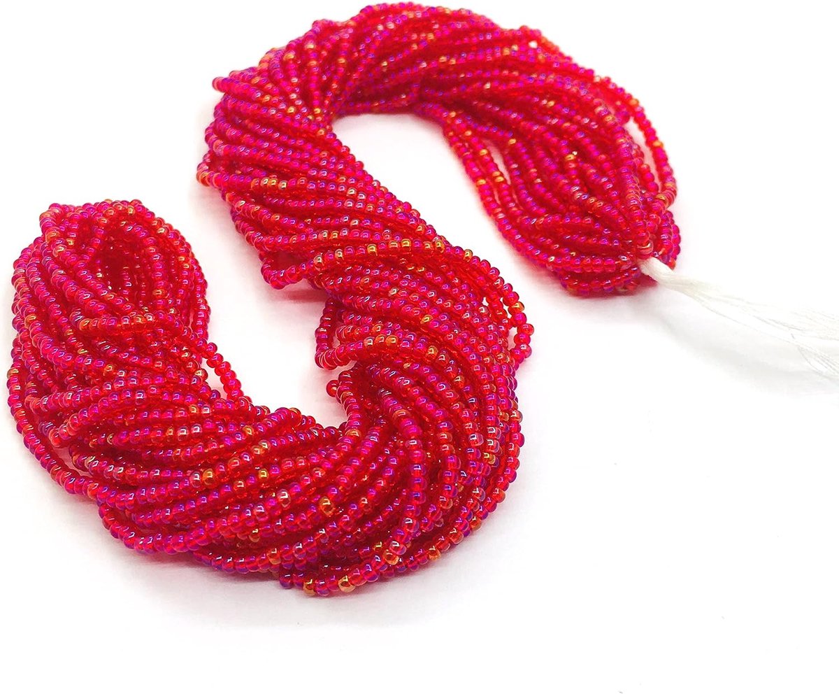 Kralen, Indianen, zaadkralen, 2 mm, Preciosa Ornela Tsjechische 11/0 op meerdere strengen, 18 kleuren, met kralendoos (rood AB transparant)